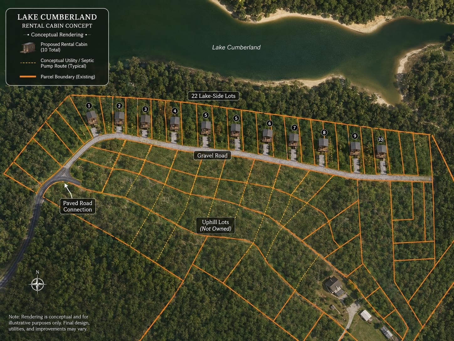 Parcel layout — cabins spaced for privacy & view