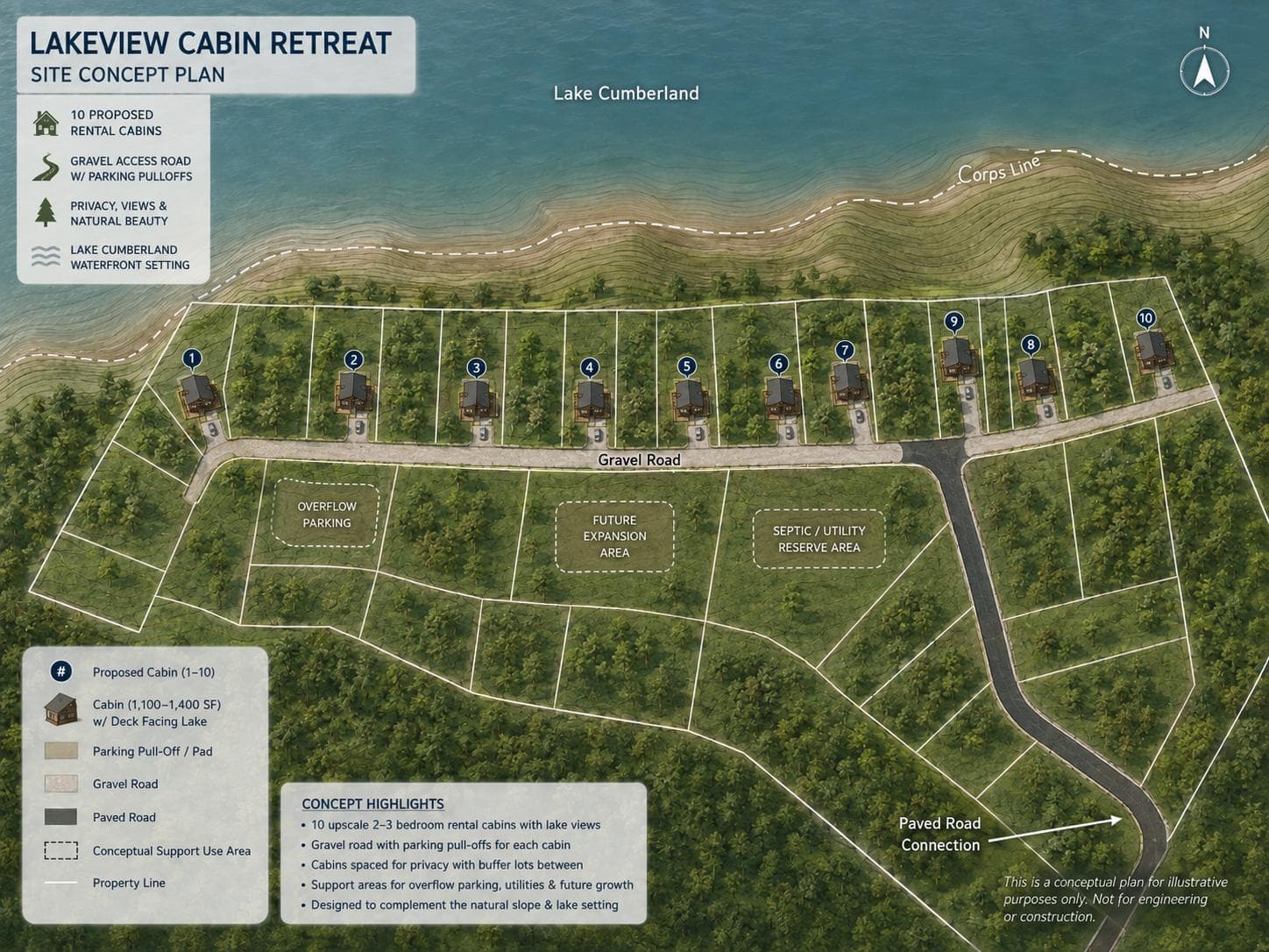 Lakeview Cabin Retreat — site concept plan